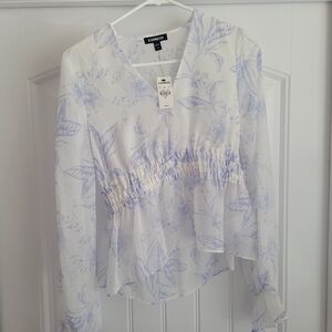 Express White and Lavender Floral Blouse
